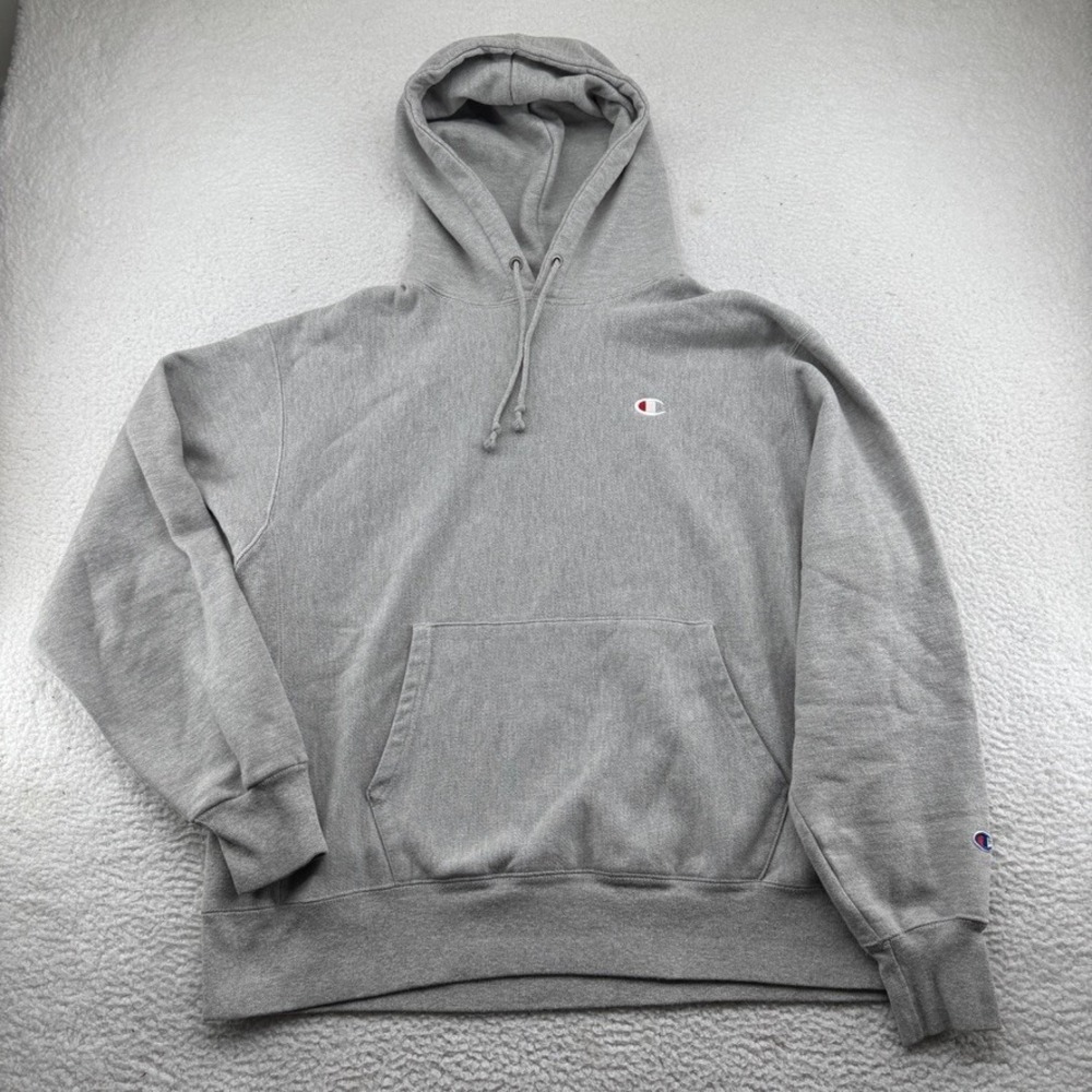 Champion Reverse Weave Hoodie Mens XL Gray Blank Heavyweight Fleece Sweatshirt